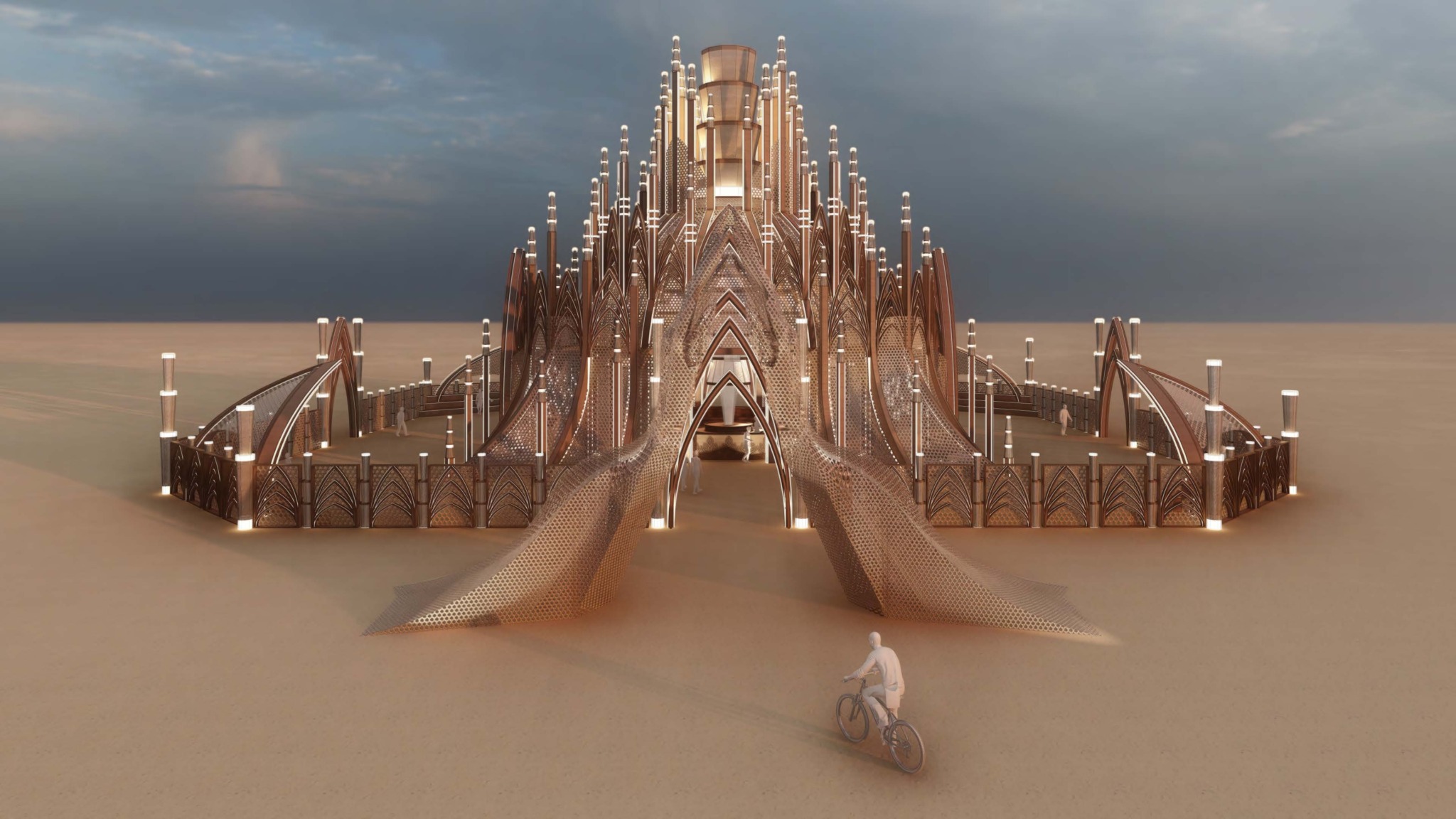 2024 Temple Design Announced Burner News   Temple Of Together By Caroline Ghosn Aerial Main Entrance Dusk 